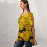 yanfind V Neck T-shirt for Women Autumn Ogorod Flowers Wallpapers Plant Garden Free Dandelion Daisy Flower Chrysanthemum Summer Top  Short Sleeve Casual Loose