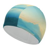 yanfind Swimming Cap Coyle Lakeside Sunrise Early Morning Minimal Art Gradient Landscape Scenic Panorama Elastic,suitable for long and short hair