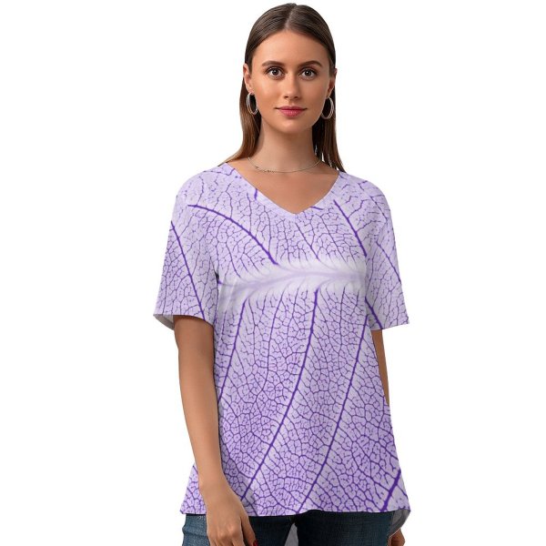 yanfind V Neck T-shirt for Women Waterdrop Leaf Summer Abstract Art Artistic Magenta Passion Season Fall Spring Winter Summer Top  Short Sleeve Casual Loose