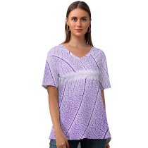 yanfind V Neck T-shirt for Women Waterdrop Leaf Summer Abstract Art Artistic Magenta Passion Season Fall Spring Winter Summer Top  Short Sleeve Casual Loose