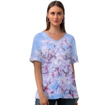 yanfind V Neck T-shirt for Women Flowers Magnolia Tulips Flowers Spring Beautiful Blossom Summer Top  Short Sleeve Casual Loose