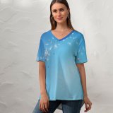 yanfind V Neck T-shirt for Women Flowers Dandelion Flower Dragonflies Sky Insects Sky Summer Top  Short Sleeve Casual Loose