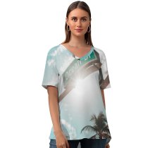 yanfind V Neck T-shirt for Women Journey Texture Flare Wallpapers Friends Plant Tree Free Palm Summer Trip Summer Top  Short Sleeve Casual Loose