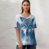 yanfind V Neck T-shirt for Women Comfreak Wolf Predator Wild Winter Snowfall Fog Starring Summer Top  Short Sleeve Casual Loose