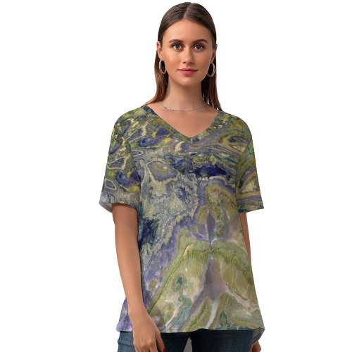 yanfind V Neck T-shirt for Women From Satellite Landscape Public Aerial Wallpapers + Outdoors Scenery Summer Top  Short Sleeve Casual Loose