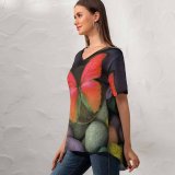 yanfind V Neck T-shirt for Women Butterfly Stones Colorful Focus Pebbles Summer Top  Short Sleeve Casual Loose