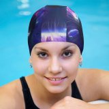 yanfind Swimming Cap Stu Ballinger Abstract  CGI Purple Spectrum Glowing Elastic,suitable for long and short hair