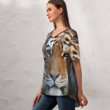 yanfind V Neck T-shirt for Women Bengal Tiger Portrait Summer Top  Short Sleeve Casual Loose