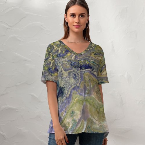 yanfind V Neck T-shirt for Women From Satellite Landscape Public Aerial Wallpapers + Outdoors Scenery Summer Top  Short Sleeve Casual Loose