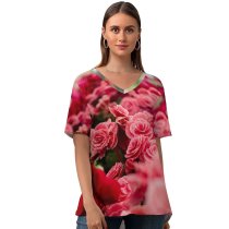 yanfind V Neck T-shirt for Women Gustavo Tabosa Flowers Flowers Blossom Flower Garden Colorful Tuberous Begonia Spring Summer Top  Short Sleeve Casual Loose