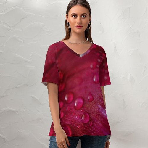 yanfind V Neck T-shirt for Women Flowers Tulip Petal Tulip Flower Closeup Macro Drops Dew Drops Spring Vibrant Summer Top  Short Sleeve Casual Loose