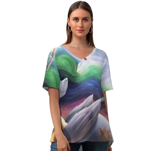 yanfind V Neck T-shirt for Women VanillaGhosties Graphics CGI Princess Celestia My Little Pony Friendship Is Magic Rainbow Summer Top  Short Sleeve Casual Loose