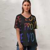 yanfind V Neck T-shirt for Women Black Dark Quotes Be You Be Love Be Proud Dark Inspirational Quotes Summer Top  Short Sleeve Casual Loose