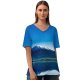 yanfind V Neck T-shirt for Women Kien Virak Glacier Mountains Lake Sunrise Sky Reflection Mountain Range Snow Covered Summer Top  Short Sleeve Casual Loose