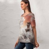 yanfind V Neck T-shirt for Women Fantasy Ancient Architecture Trees Infrared Vision Summer Top  Short Sleeve Casual Loose