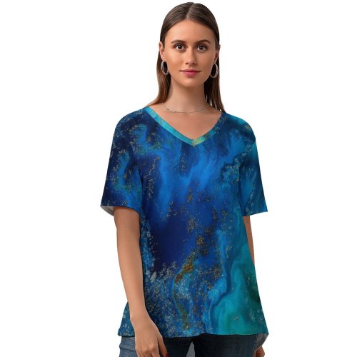yanfind V Neck T-shirt for Women Robert Kohlhuber Abstract Liquid Art Macro Patterns  Summer Top  Short Sleeve Casual Loose