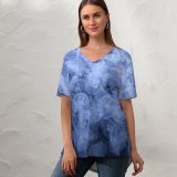 yanfind V Neck T-shirt for Women Black Dark Jellyfishes Sea Life Underwater Dark Aquarium Transparent Summer Top  Short Sleeve Casual Loose