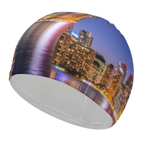 yanfind Swimming Cap Harrison Haines Toronto Skyscrapers  Cityscape Night Lights Waterfront Dusk Reflections Architecture Elastic,suitable for long and short hair