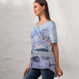 yanfind V Neck T-shirt for Women Abstract Technology Microsoft Microsoft Design Windows Glossy Landscape Summer Top  Short Sleeve Casual Loose
