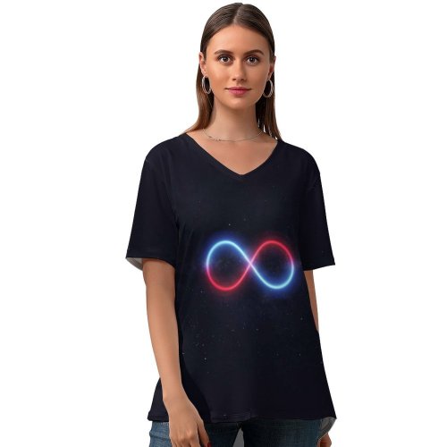 yanfind V Neck T-shirt for Women Black Dark Infinity Stars Night Sky Dark Illuminated Glowing Summer Top  Short Sleeve Casual Loose