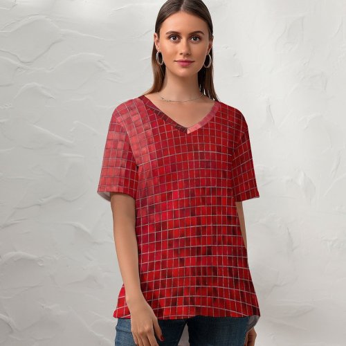 yanfind V Neck T-shirt for Women Tile Glaze Glazed Glazing Varnish Icing Wall Glow Glowing Texture Disco Glitter Summer Top  Short Sleeve Casual Loose
