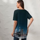 yanfind V Neck T-shirt for Women Lerone Pieters Brooklyn Bridge Night City Lights Cityscape Reflections Brooklyn York USA Summer Top  Short Sleeve Casual Loose