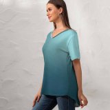 yanfind V Neck T-shirt for Women Turquoise Cyan Shining Light Metallic Metal Texture Textures Structure Structures Backdrop Patterns Summer Top  Short Sleeve Casual Loose