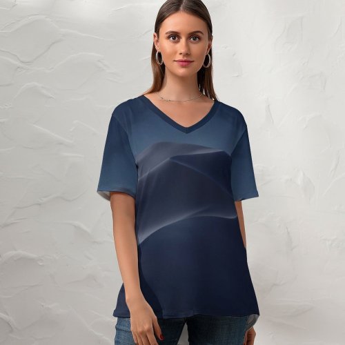 yanfind V Neck T-shirt for Women MacOS Mojave Sand Dunes Mojave Desert California Night Dark Summer Top  Short Sleeve Casual Loose