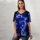yanfind V Neck T-shirt for Women Black Dark DJ Electronic Dark AMOLED Summer Top  Short Sleeve Casual Loose