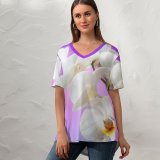 yanfind V Neck T-shirt for Women Flowers Orchid Flowers Orchids Summer Top  Short Sleeve Casual Loose