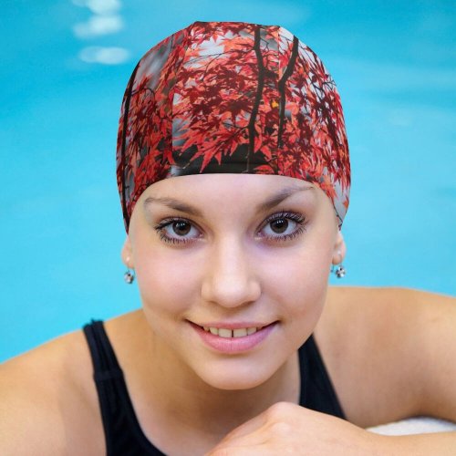 yanfind Swimming Cap Ben Cheung Maple Tree Leaves Autumn Branches Elastic,suitable for long and short hair