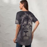 yanfind V Neck T-shirt for Women Carnivore Eskilstuna Wallpapers Wildlife Free Predator Pictures Beast Mane Big Firce Summer Top  Short Sleeve Casual Loose