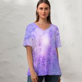 yanfind V Neck T-shirt for Women Sage Plant Violet Flowers Butterfly Garden Purple Summer Top  Short Sleeve Casual Loose