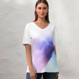 yanfind V Neck T-shirt for Women Spiral Curve Perpendicular Velocity Dynamic Caracoal Curl Caos Absctract Purple Cyan Snail Summer Top  Short Sleeve Casual Loose