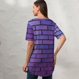 yanfind V Neck T-shirt for Women Wesley Tingey Brick Wall Purple Violet Bricks Gradients Summer Top  Short Sleeve Casual Loose