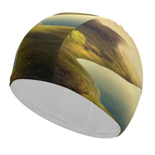 yanfind Swimming Cap Dorothe Landscape Sunset Mountains Lake Reflection Clear Sky Elastic,suitable for long and short hair