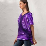 yanfind V Neck T-shirt for Women Sandro Katalina Architecture Neon Triangle Purple Light Look Geometrical Indoor Lights Glowing Summer Top  Short Sleeve Casual Loose