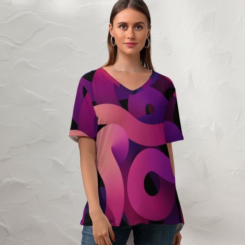 yanfind V Neck T-shirt for Women Abstract Air Dark Summer Top  Short Sleeve Casual Loose