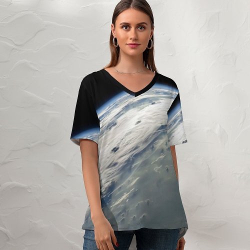 yanfind V Neck T-shirt for Women Space OS X Mountain Lion Earth Horizon Cosmos Summer Top  Short Sleeve Casual Loose
