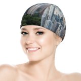 yanfind Swimming Cap Hong Kong City Victoria Peak Cityscape Daytime Aerial Skyscrapers Clouds Harbor Elastic,suitable for long and short hair