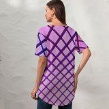 yanfind V Neck T-shirt for Women Mesh Atrium Purple Texture National Portrait Gallery Washington DC Ceiling Geometrical Symmetrical Summer Top  Short Sleeve Casual Loose