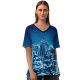 yanfind V Neck T-shirt for Women Anek Suwannaphoom Bangkok Cityscape City Lights Night Metropolitan Buildings Skyscraper Summer Top  Short Sleeve Casual Loose
