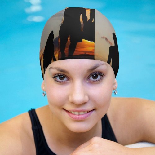 yanfind Swimming Cap Love Couple Silhouette Sunset Together Dawn Evening Clouds Elastic,suitable for long and short hair