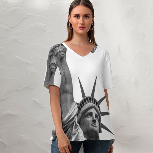 yanfind V Neck T-shirt for Women Building HQ Public Lady Wallpapers Architecture States York Monument America Art Summer Top  Short Sleeve Casual Loose
