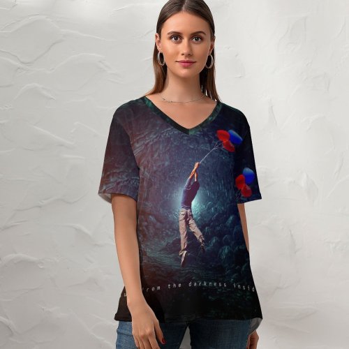 yanfind V Neck T-shirt for Women Quotes Get from Darkness You Popular Inspirational Summer Top  Short Sleeve Casual Loose
