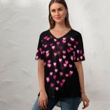 yanfind V Neck T-shirt for Women Love Hearts Bokeh Glowing Lights Vibrant Blurred Heart Valentines Love Heart Summer Top  Short Sleeve Casual Loose