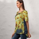 yanfind V Neck T-shirt for Women Fall Autumn Petal Aster Grass Wallpapers Plant Asteraceae Pollen Free Pictures Summer Top  Short Sleeve Casual Loose