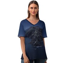 yanfind V Neck T-shirt for Women MacOS Catalina Mountains Island Night Summer Top  Short Sleeve Casual Loose