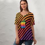 yanfind V Neck T-shirt for Women Technology Colorful Stripes Multicolor Summer Top  Short Sleeve Casual Loose