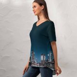 yanfind V Neck T-shirt for Women Lerone Pieters Brooklyn Bridge Night City Lights Cityscape Reflections Brooklyn York USA Summer Top  Short Sleeve Casual Loose